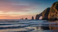Dramatic Coastal Archway and Waves at Sunset, Ecola State Park, Oregon Royalty Free Stock Photo