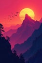 Serene sunset over majestic mountain range with flock of birds in flight. Generative AI Royalty Free Stock Photo