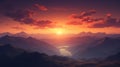 Serene Sunset Over the Majestic Mountains AI Generated AI Generated