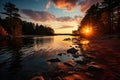 Serene sunset over river and trees., generative IA Royalty Free Stock Photo