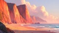 Serene Sunset Over Sandy Beach And Red Cliffs Royalty Free Stock Photo