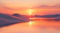 Serene Sunset Over Sandy Desert Landscape With Still Water Royalty Free Stock Photo