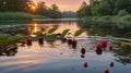 Romantic Sunset River Cherries Royalty Free Stock Photo