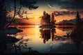 Serene Sunset Overlooking a Lake. Perfect for Wallpapers.