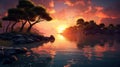 Serene Sunset: Realistic Landscape With Fantasy Elements