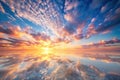 Serene sunset reflection a captivating panorama of colorful clouds and still waters at eventide. Generative AI Royalty Free Stock Photo