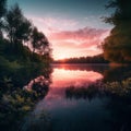 Serene Sunset Reflections on Calm Lake