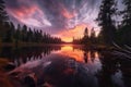 Serene Sunset Reflections on Forest Lake