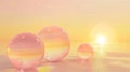 Serene Sunset Reflections on Glass Spheres at the Beach Royalty Free Stock Photo