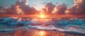 Serene Sunset Rhythms: Ocean Waves and Sky Symphony. Concept Sunset Photography, Ocean Waves, Sky