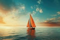 Serene Sunset Sailboat Journey on Open Water. Generative AI