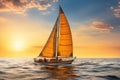 Serene Sunset Scene. A Magnificent Luxury Yacht Embarking on a Journey across the Vast Open Sea Royalty Free Stock Photo