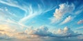 Serene sunset sky with wispy and cumulus clouds, a breathtaking celestial canvas. Generative AI Royalty Free Stock Photo