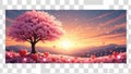Serene sunset under a blossoming cherry tree Royalty Free Stock Photo