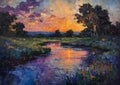 Serene Sunset: A Vibrant Palette of Lilac and Dusk Reflected in