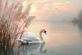 Serene Swan on Still Waters at Sunset Royalty Free Stock Photo