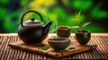 Serene Tea Ritual: Small Teapot and Cups Creating a Peaceful Atmosphere - Generative AI