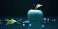 Serene teal apple floating gently on tranquil water surface with leaf reflections. Generative AI Royalty Free Stock Photo