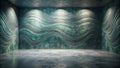Serene teal wave patterned wall in modern empty room with concrete floor. Generative AI Royalty Free Stock Photo