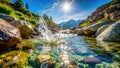 A Serene TiltShift Perspective of a Sparkling Mountain Spring Unveiling Natures Pristine Water Source in Stunning Royalty Free Stock Photo