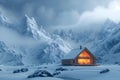 Serene Tiny Home Amidst Snowy Peaks Under Arctic Skies. Concept Tiny Home, Snowy Peaks, Arctic Royalty Free Stock Photo