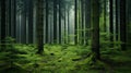 Serene And Tranquil Forest With Green Moss - High Resolution Photo