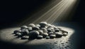 Zen Stones with Water Droplets in Beam of Light, AI Generated Royalty Free Stock Photo