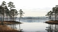 Vray Digital Illustration: Desolate Dutch Landscape With Lake And Pine Trees