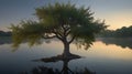 A serene tree by a tranquil lakeside