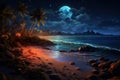 Serene Tropic night beach moon. Generate Ai Royalty Free Stock Photo