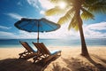 Serene Tropical Beach with Sun Loungers and Umbrella