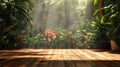 Serene Tropical Oasis, Lush Foliage Bathed in Soft Sunlight Royalty Free Stock Photo