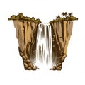 Serene Tropical Waterfall Illustration Royalty Free Stock Photo