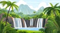 Serene tropical waterfall landscape illustration Royalty Free Stock Photo