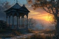 Serene twilight gazebos, offering peaceful refuge in the hour between day and night - Generative AI