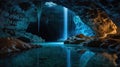 Enchanting Cave Interior with Waterfall Cascade and Turquoise Water Reflection Royalty Free Stock Photo