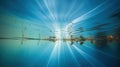 Underwater View of Light Rays and Floating Leaves in Clear Water Royalty Free Stock Photo