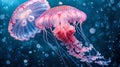 Serene underwater scene with ethereal jellyfish floating. beautiful aquatic life. nature photography for decor. AI Royalty Free Stock Photo