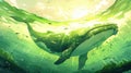 Majestic Whale Underwater, Sunlit Ocean Scene Royalty Free Stock Photo