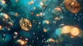 The serene underwater setting is contrasted with the chaos of bubbles symbolizing the unpredictable and oftentimes Royalty Free Stock Photo