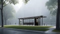 serene urban oasis: modern bus stop with sustainable design.ai generated