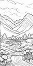 Serene Valley Coloring Pages: Mountain And River Scenes For Adults