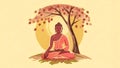 A serene vector illustration of Buddha meditating under a tree in warm, earthy tones. Royalty Free Stock Photo