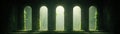 A serene view of ancient arches surrounded by natural light and greenery Royalty Free Stock Photo
