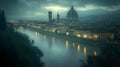 A serene view of Florence at dusk, featuring the iconic dome and river reflections Royalty Free Stock Photo