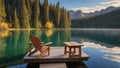 A serene view of Lake Alice with a wooden chair over the dock Royalty Free Stock Photo