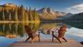 A serene view of Lake Alice with a wooden chair over the dock Royalty Free Stock Photo