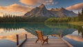 A serene view of Lake Alice with a wooden chair over the dock Royalty Free Stock Photo