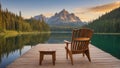 A serene view of Lake Alice with a wooden chair over the dock Royalty Free Stock Photo