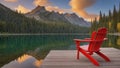 A serene view of Lake Alice with a wooden chair over the dock Royalty Free Stock Photo